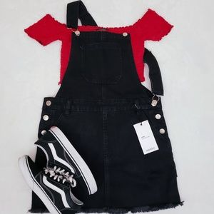 Black Frayed overall denim dress